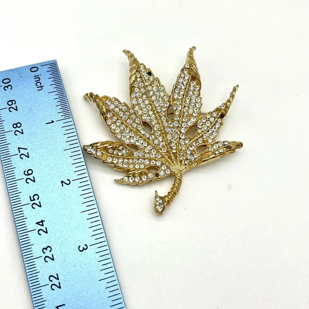 Rhinestone Leaf Brooch Pin Gold‎ Tone Statement Jewelry Missing Stones